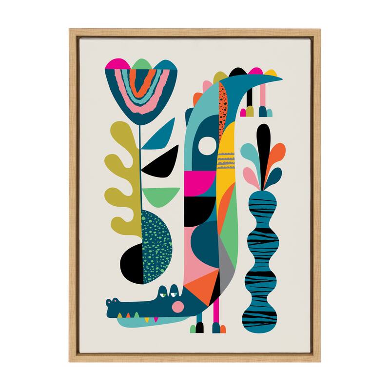 Kate and Laurel Sylvie Mid-Century Crocodile Framed Canvas by Rachel Lee - 18x24 - Plastic - Natural