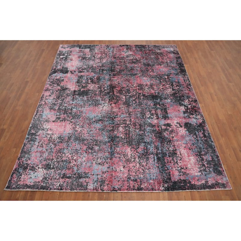 Hand Knotted Oriental Viscose Silk Carpet Modern Abstract Pink Abstract Area Rug - 9' 9'' X 8' 0''