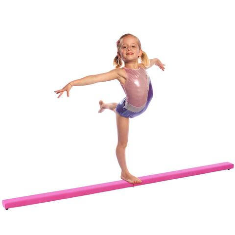 Costway 8FT Pink Folding Floor Balance Beam Sports Gymnastics Skill Performance Training
