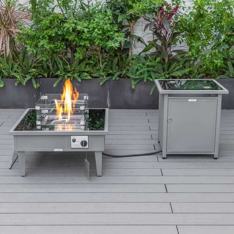 Walbrooke Modern 5-Piece Outdoor Aluminum Frame Patio Furniture Set with Propane Fire Pit Table