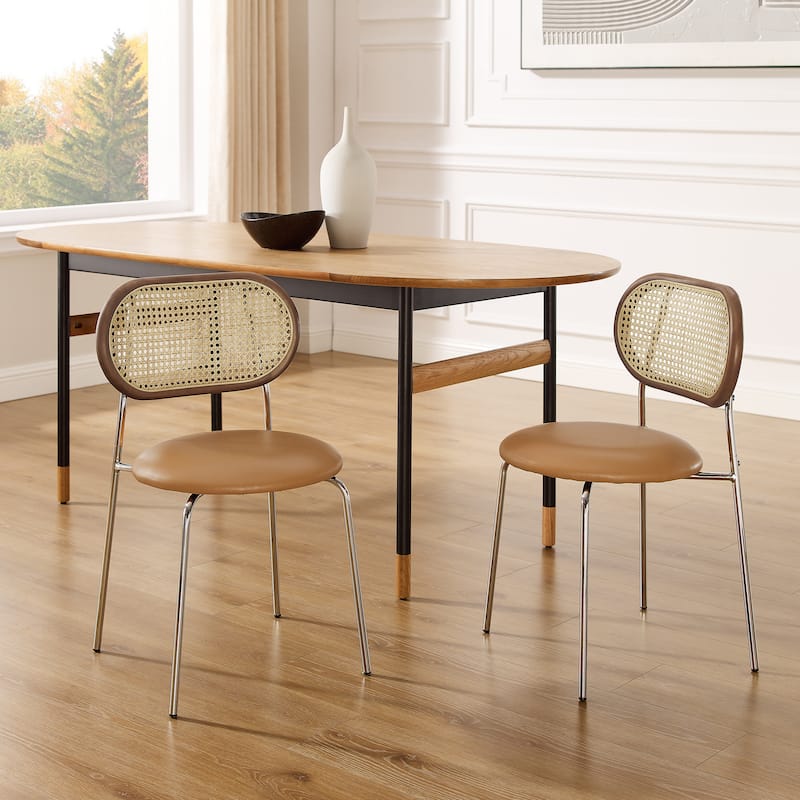 Art Leon Cane Back Faux Leather Upholstered Dining Chair (Set of 2) - Orange