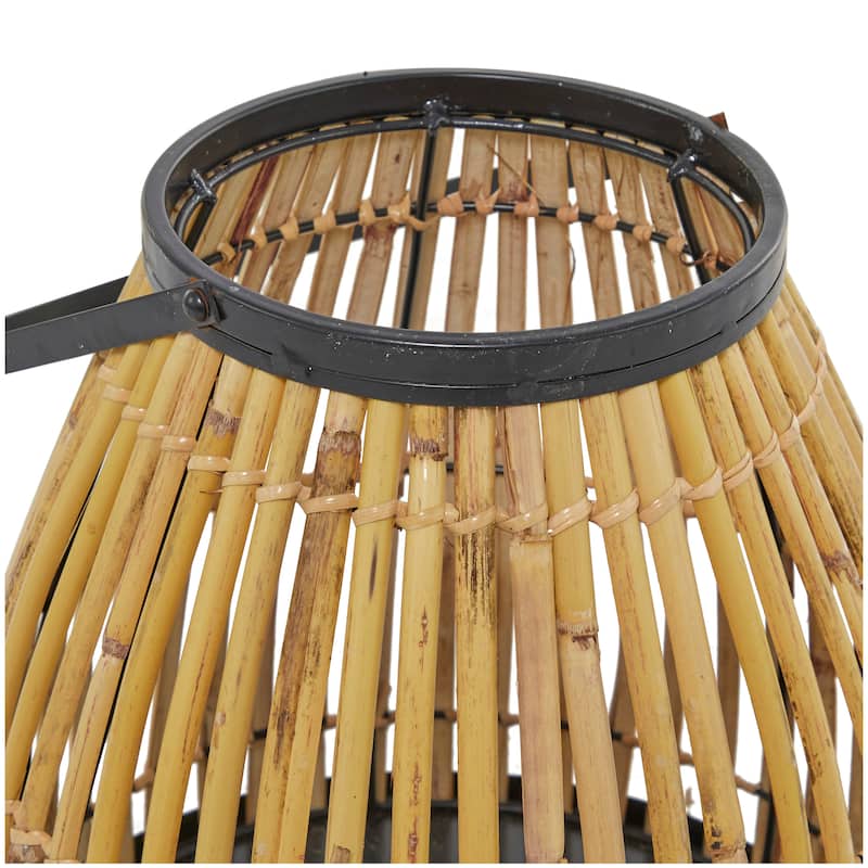 Brown Wicker Handmade Slatted Frame Decorative Candle Lantern with Handle