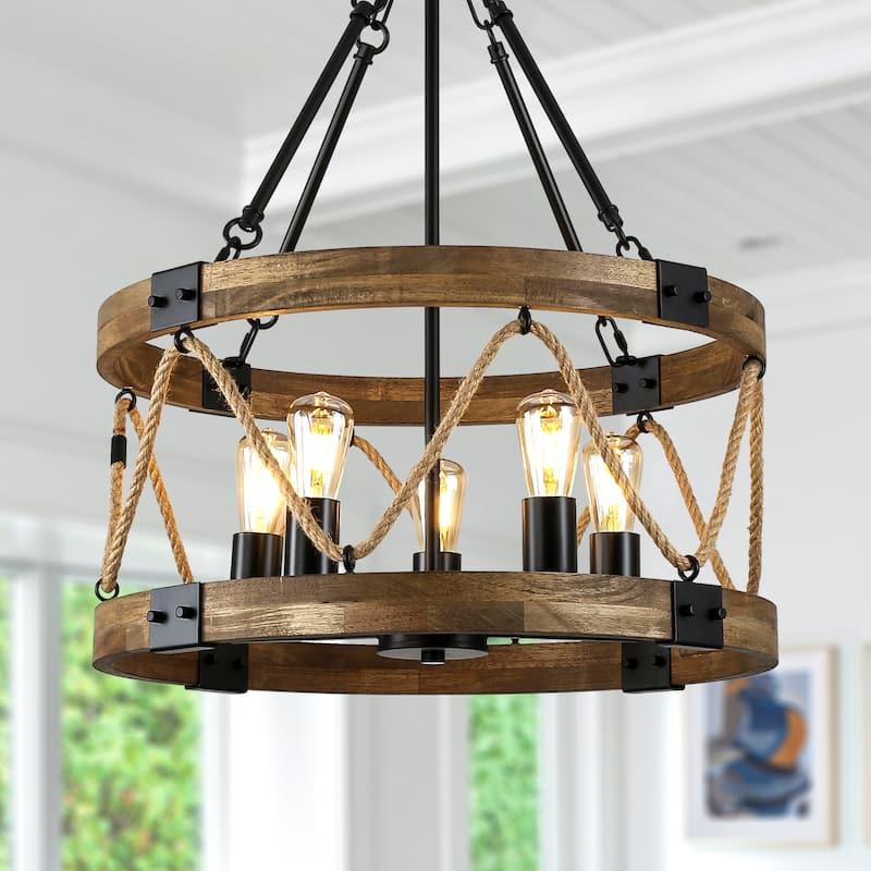 Oaks Aura Wooden Chandelier,Farmhouse Wood Pendant Light,Caged Light Height Adjustable Hanging Lamp for Living Room,Dining Room - type 2