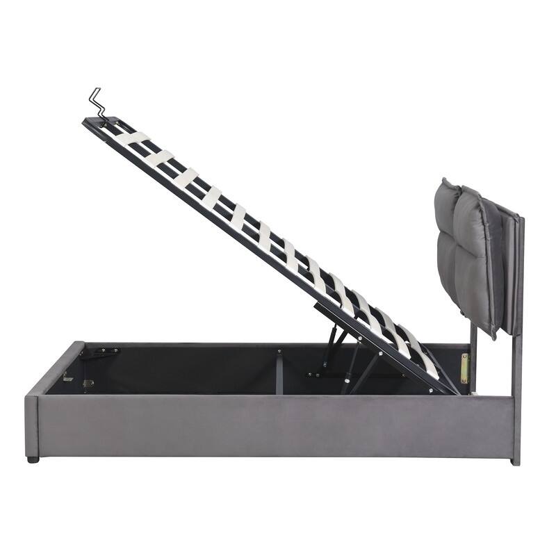 Lift Up Storage Bed Queen Size, Velvet Upholstered Platform Beds with