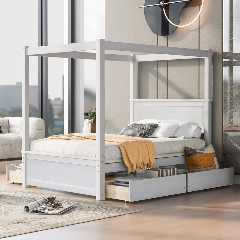 Canopy bed frame on sale with storage