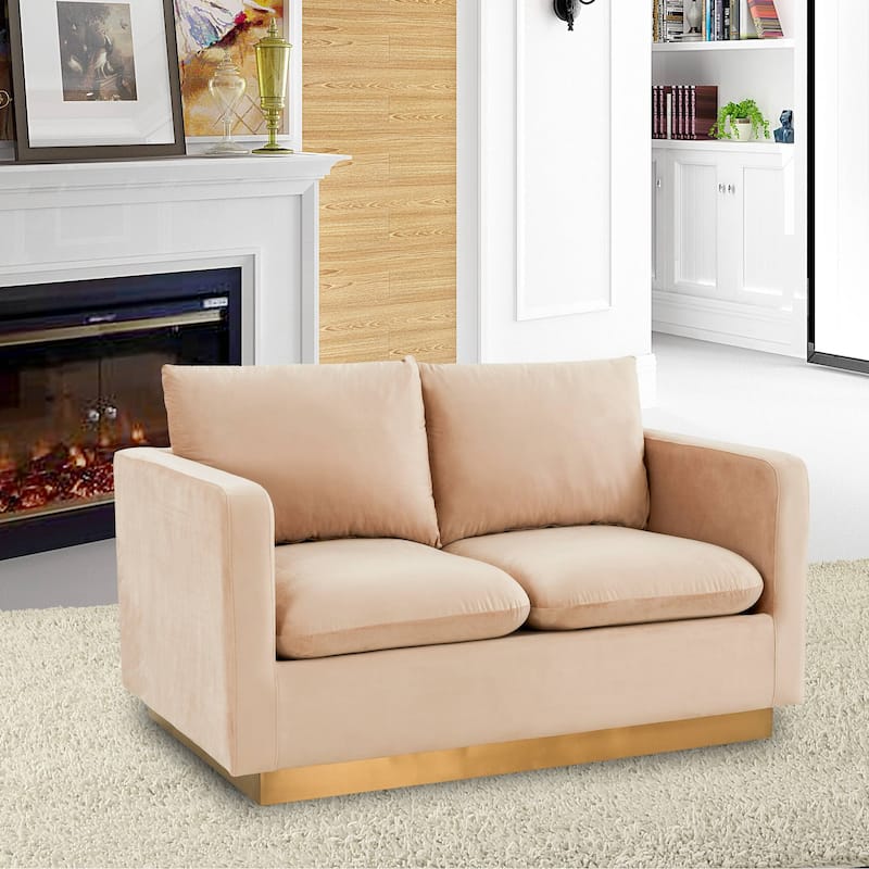 Nervo Modern Accent Chair Velvet Sofa Loveseat With Gold Base & Cushions, Mini Couch for 2 people for Living Room & Bedroom