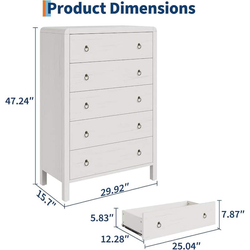 Modern 5 Drawer Dresser with Large Drawers for Bedroom, Living Room