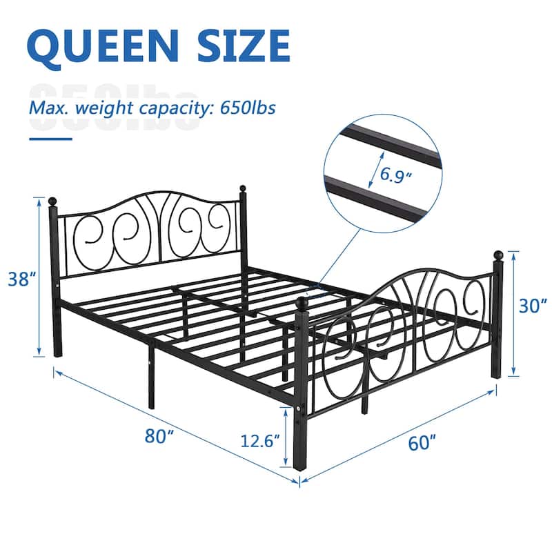 VECELO Platform Bed Frame with Scroll Headboard, Twin/Full/Queen Size Beds