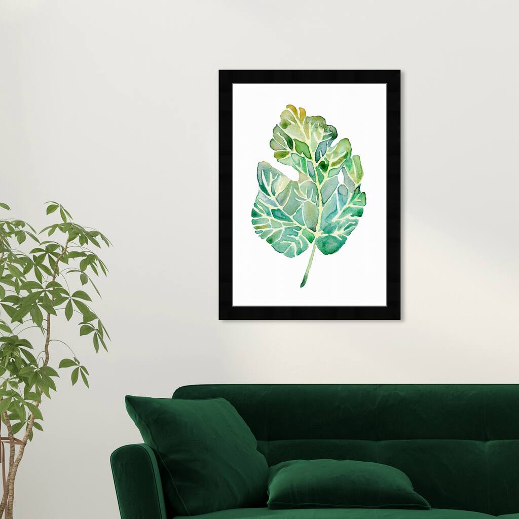 Wynwood Studio 'Fig Leaf' Floral and Botanical Green Wall Art Framed Print