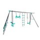 preview thumbnail 9 of 11, Four-Function Blackish Green Swingset with Metal and Plastic Safe Swing Seats for Outdoor Play - 150.79” L x 53.55” W x 70.97” H