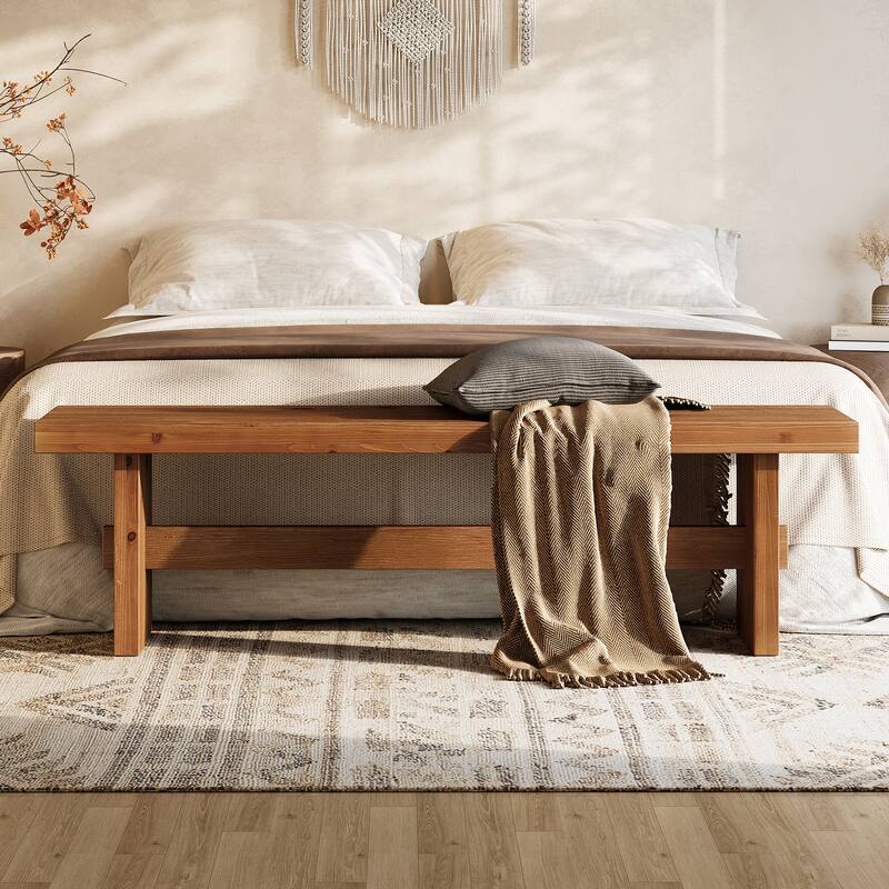 63" Solid Wood Entryway Bench, End of Bed Bench, Entry Way Benches for Bedroom, Hallway, Foyer