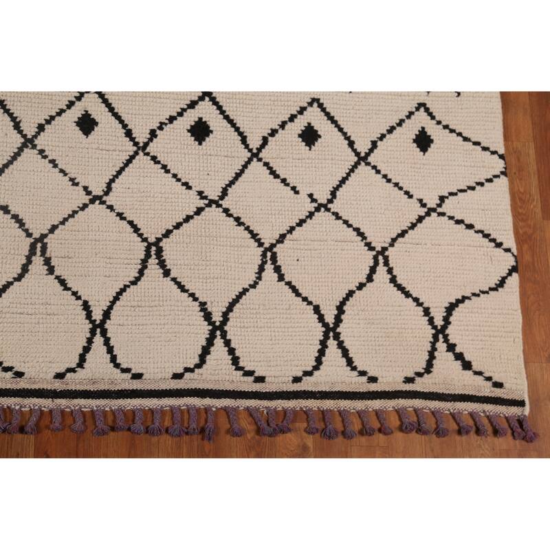 Moroccan Oriental Area Rug Hand-Knotted Beige Geometric Wool Carpet - 8'10"x 12'5"