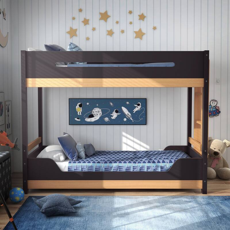 Furniture of America Zyric Purple Mauve Solid Wood Twin over Twin Low Profile Bunk Bed