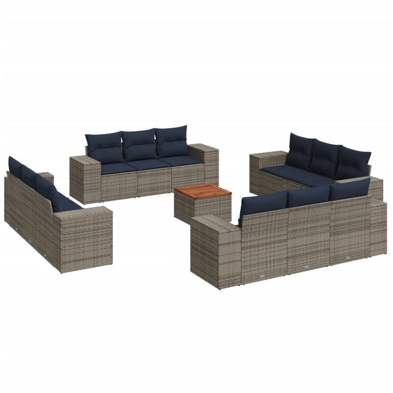 vidaXL Patio Sofa Set with Cushions Outdoor Furniture 13 Piece Poly Rattan - 21.7x 24.4x 27.2