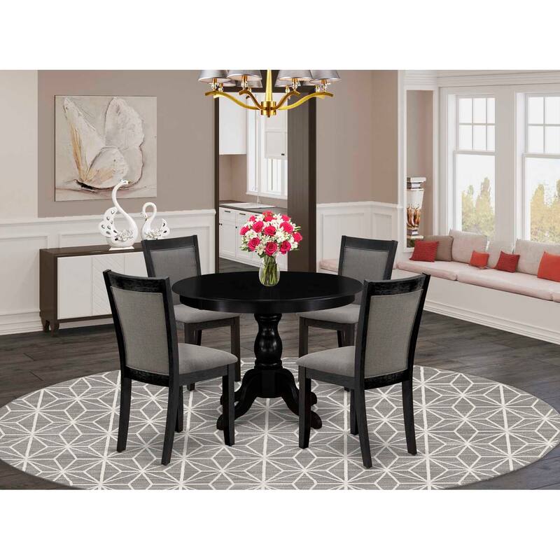 HomeStock 5-Piece Natural Oak Finish Solid Wood Top Dining Table with 4 Upholstered Chairs
