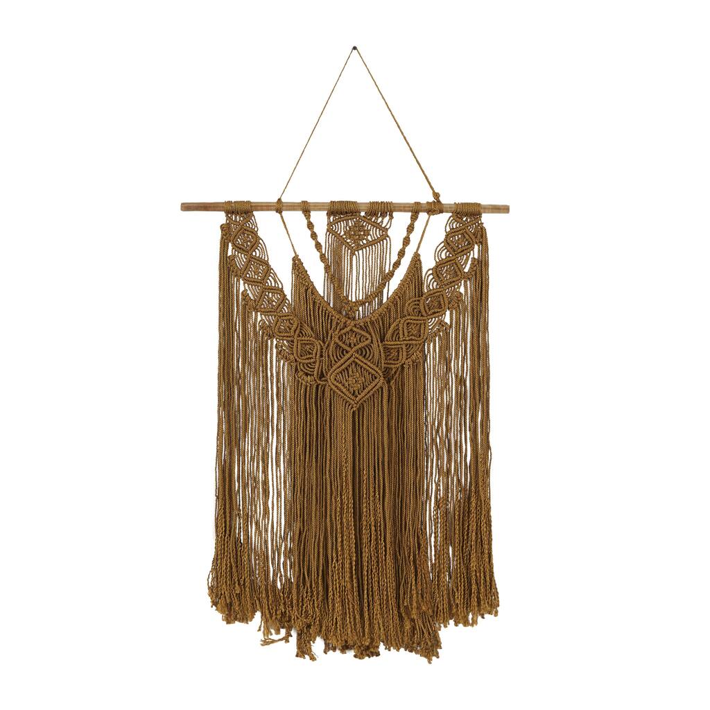 Fabric Macrame Handmade Intricately Weaved Wall Decor with Beaded Fringe Tassels - Brown - Roche River Decor
