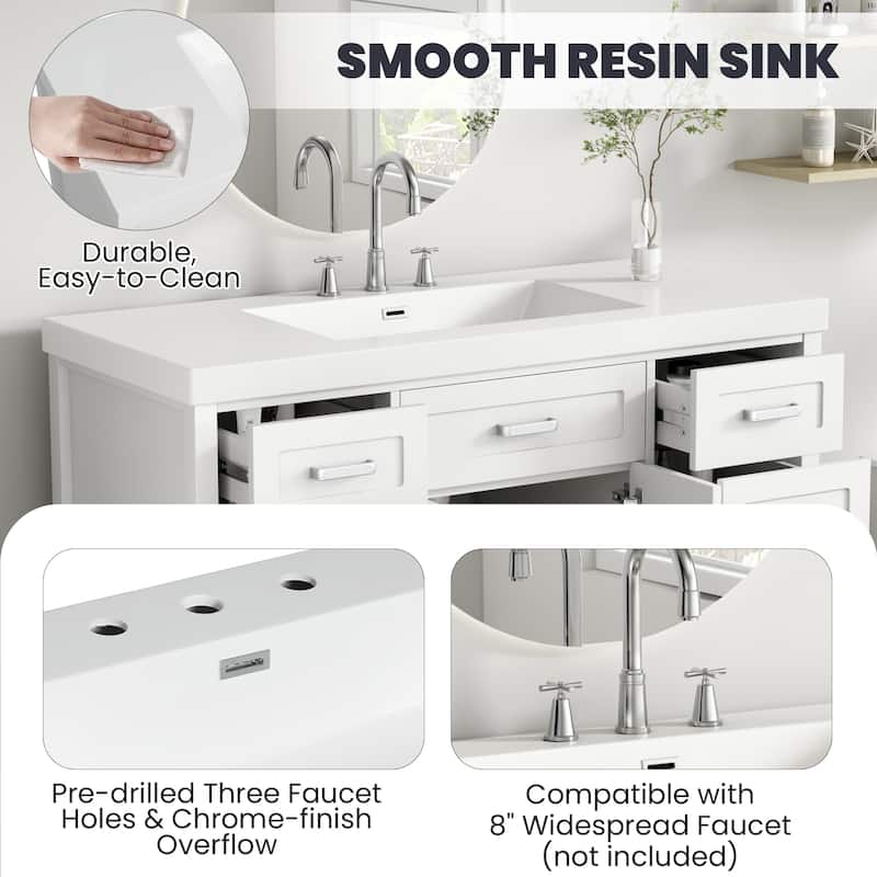 48" Bathroom Vanity with Sink, 2 Doors and 8 Drawers, Soft Close System, Classic Design