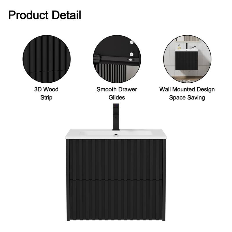Wall Mounted Bathroom Vanity Set Mid-Century Storage Cabinet with Ceramic Sink