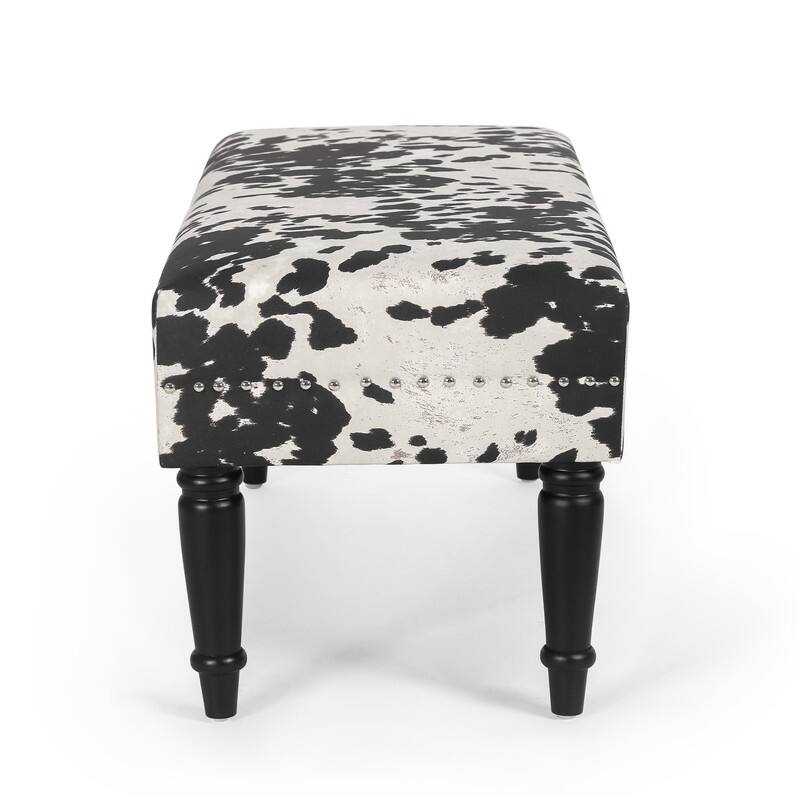 Adeco Rectangular Ottoman Black Milk Cow Bench Fabric Footrest Stool