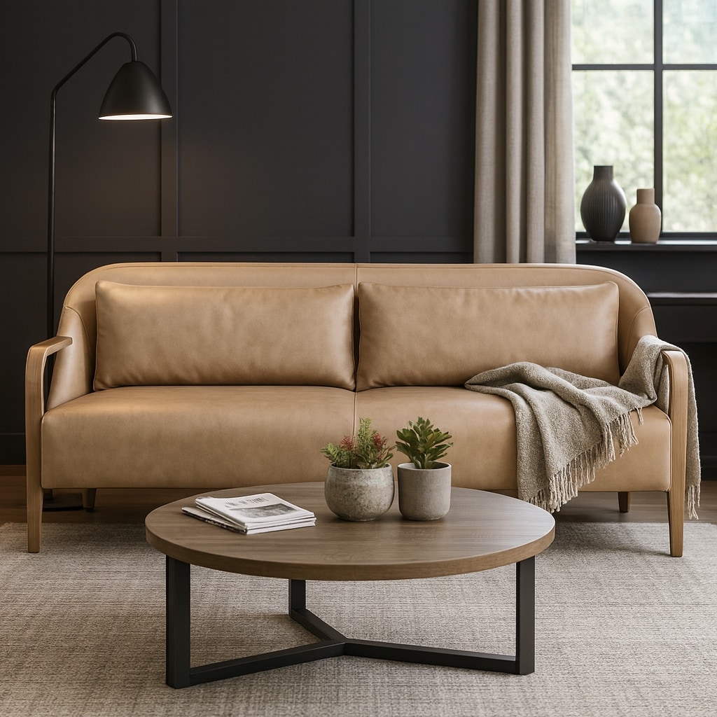 Fabric Sofa Couch Loveseat Combo Arms Mid-Century Design - 33" Tan - 87.0"