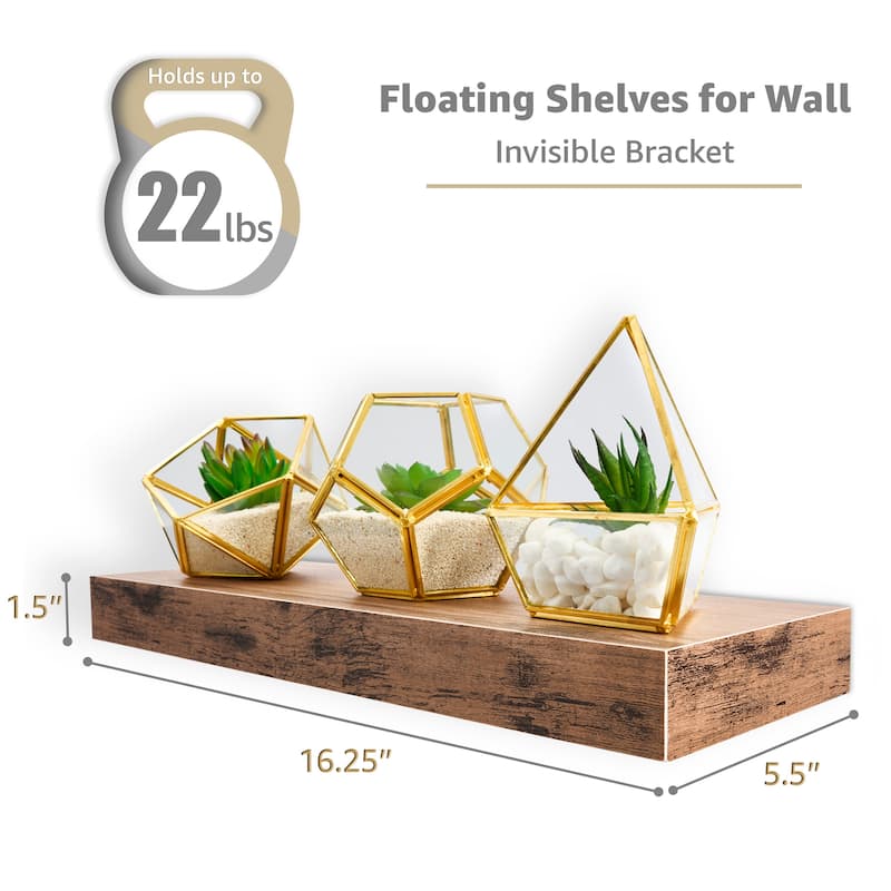 Sorbus Floating Shelves, Wall Mounted for Home Decor, 16.25 in. W x 5.5 in. D MDF Wood Decorative Wall Shelf (Set of 5)