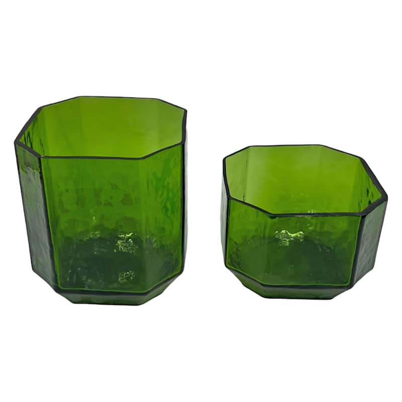 Set of 2 Decorative Handmade Emerald Geometric Elegance Vase in Green