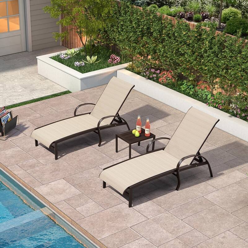 PURPLE LEAF Chaise Lounge Chair for Outdoor 3 Pieces Cast Aluminum Sunbathing Lounge Chairs for Patio Lawn Patio Lounge Chair