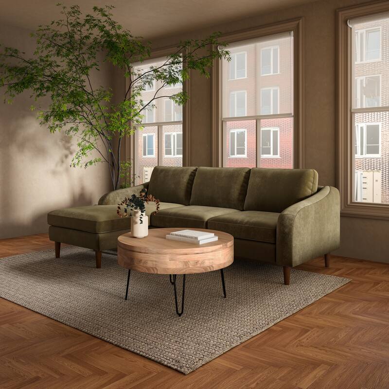 NADAAL STUDIOS Tarian Coffee Table, Round Solid Acacia Wood with Iron Hairpin Legs and Hidden Storage, Natural Finish