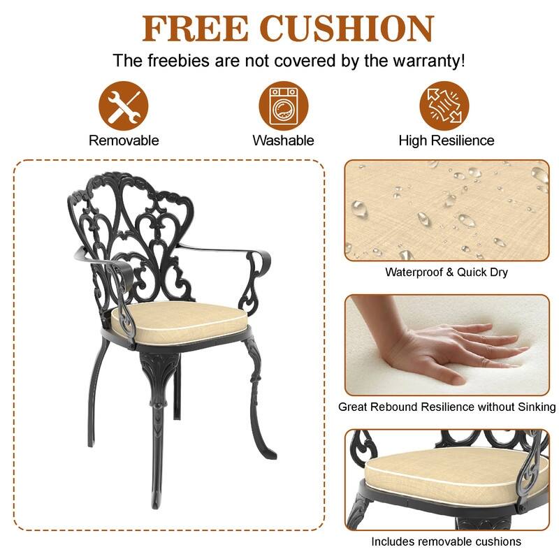 3/5 Piece Cast Aluminum Outdoor Dining Set with 39.37 in. Round Table and Seat Cushions