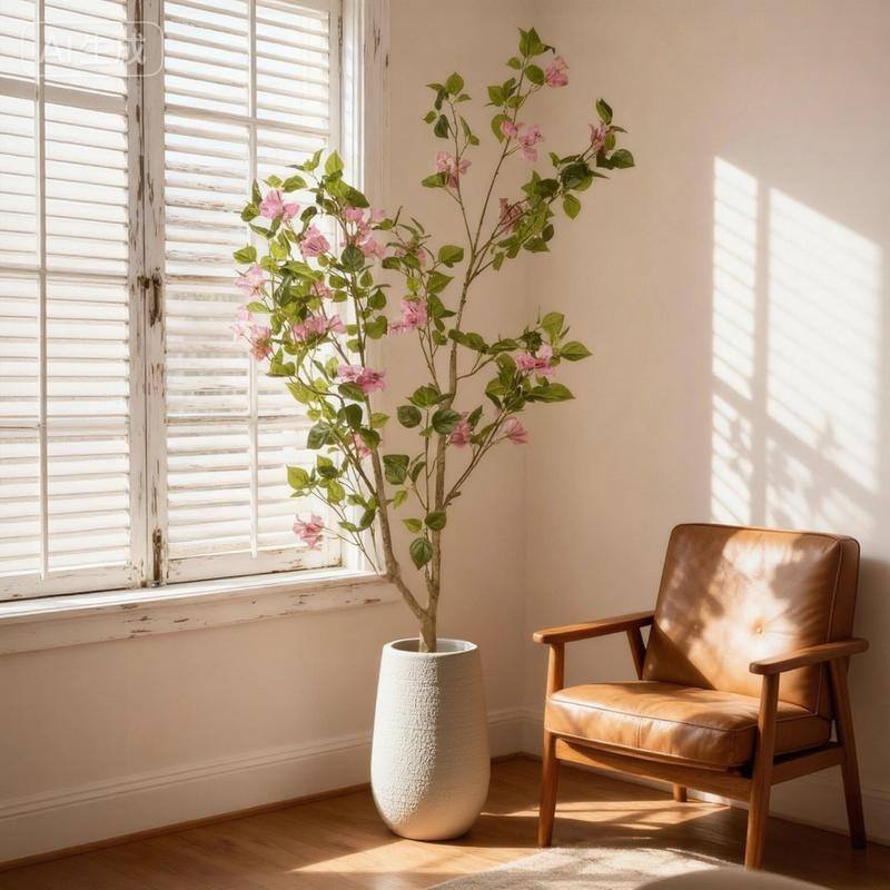 Realistic Artificial Bougainvillea Tree in Black Pot - Lifelike Faux Flowering Plant for Indoor Décor