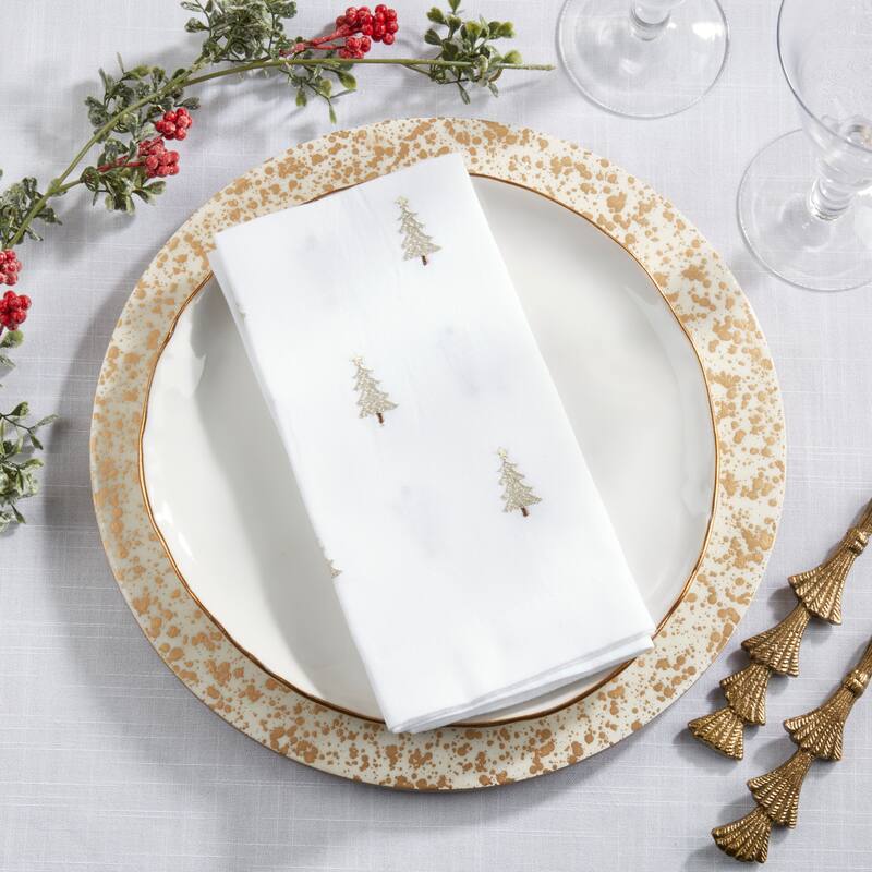 Embroidered Christmas Tree Napkins (Set of 4) - Scattered Holiday Tree Motif for Festive Tables, 20"x20"
