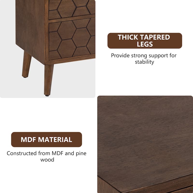 SUNBURY Solid Wood Brown Nightstand with 3-Drawers