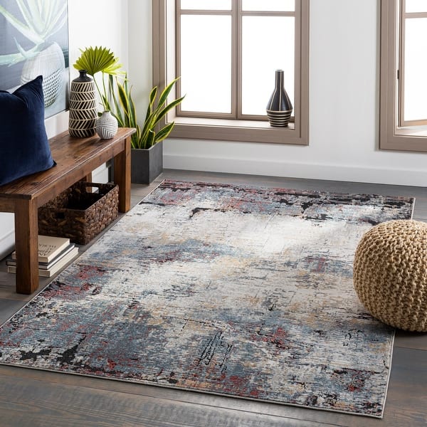 Grey Industrial Rug Polyester Abstract Rug Washable Non-Slip