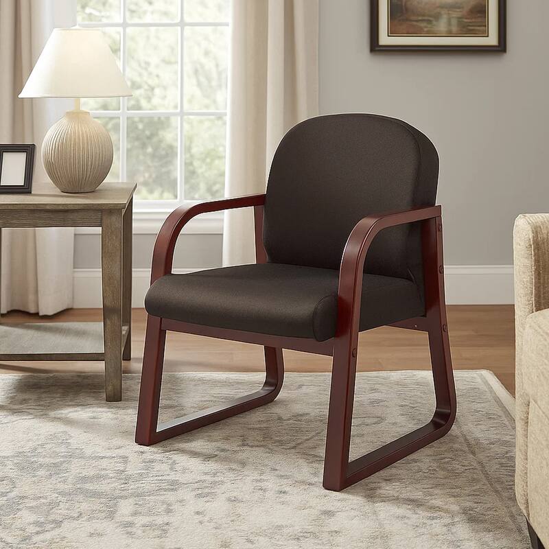 Cain Guest Chair with Molded Mahogany Wood Frame, Black Task Fabric