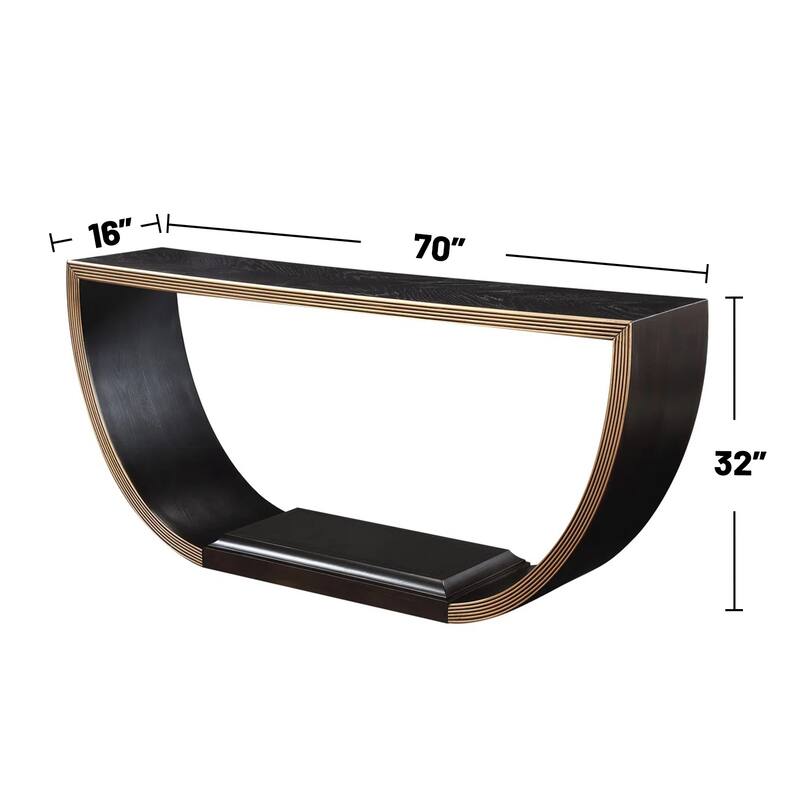 Wooden Half-moon Design Console Table in Black and Gold Finish