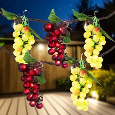 5-Count Red and Green Grape Cluster String Light Set, 8ft Brown Wire