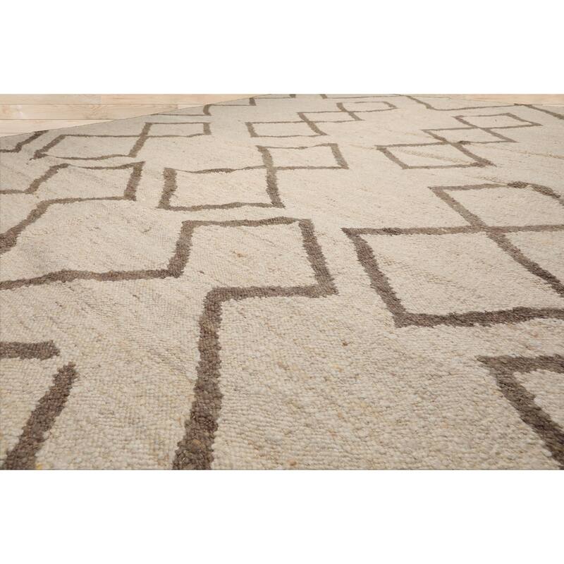 LoomBloom Beige Wool Oriental Area Rug Hand Woven Geometric Flatweave - 9' 2'' x 12' 2''