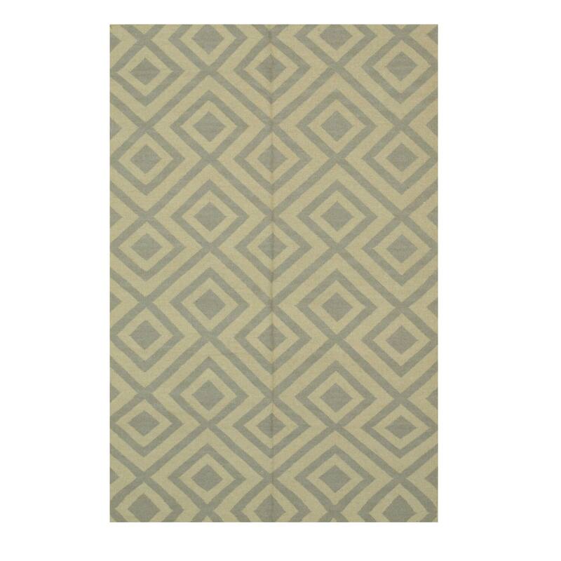 Beige Wool Reversible Kilim Rug 5x8 - Minimalist Geometric Flatweave with Modern Handmade Finish - N/A