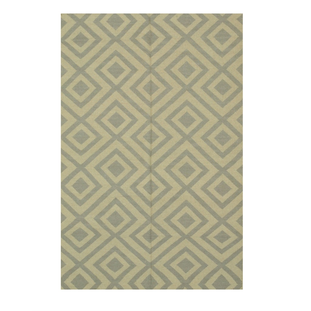 Beige Wool Reversible Kilim Rug 5x8 - Minimalist Geometric Flatweave with Modern Handmade Finish - N/A