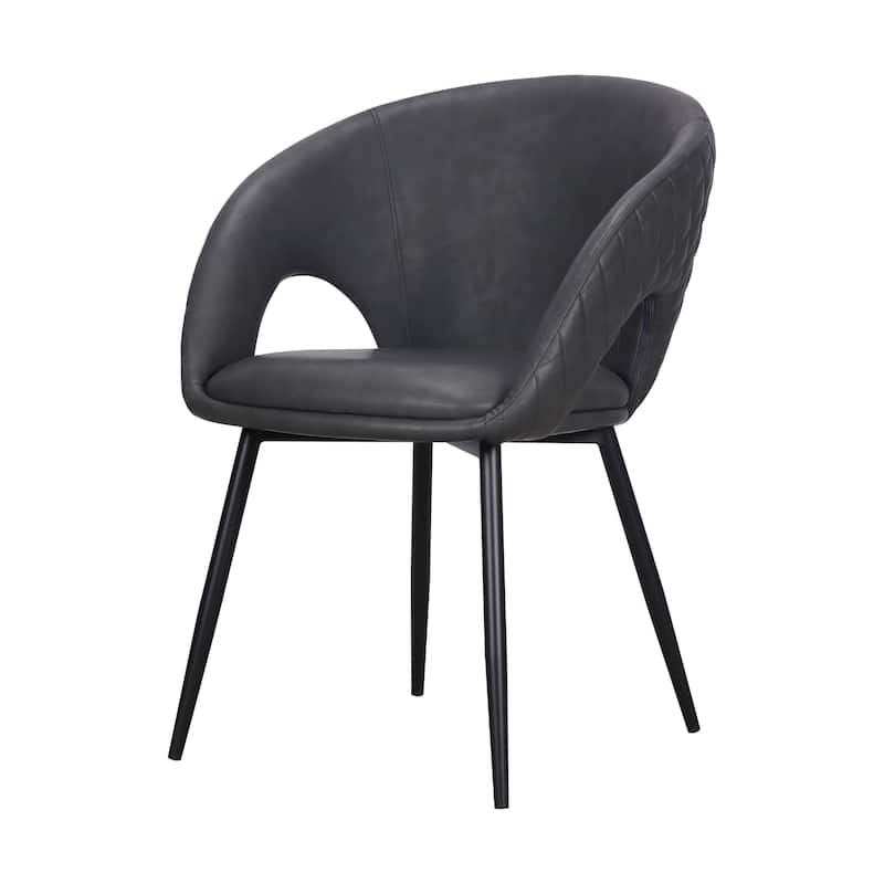 Dining Chair with PU Seat and Black Metal legs - Dark Gray