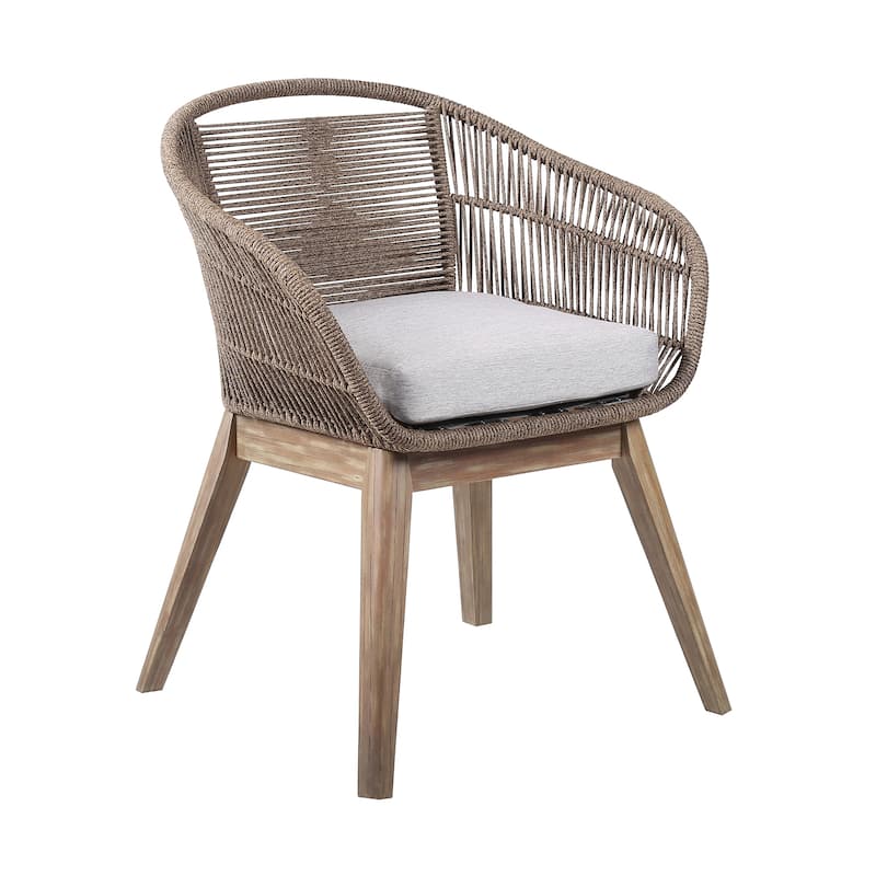 Solid Eucalyptus Wood and Rope 5 Piece Round Outdoor Dining Set