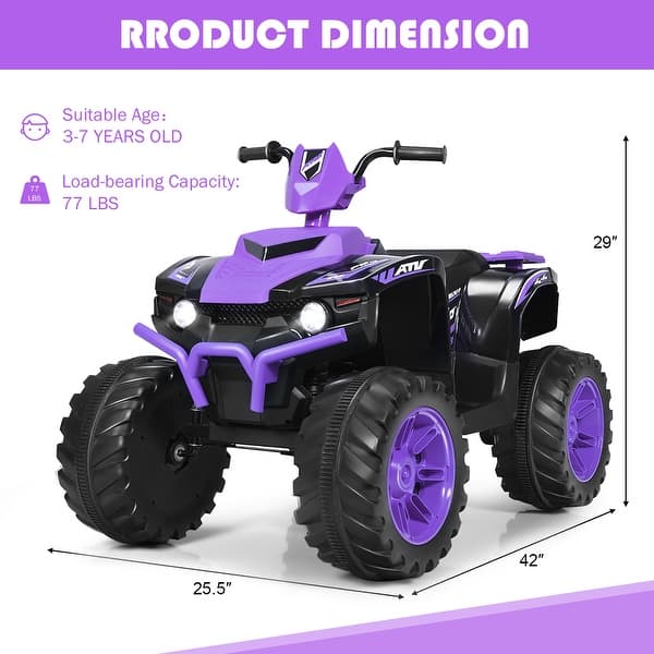 dimension image slide 3 of 8, Costway 12V Kids 4-Wheeler ATV Quad Ride On Car w/ LED Lights Music - 42''x25.5''x29''(LxWxH)