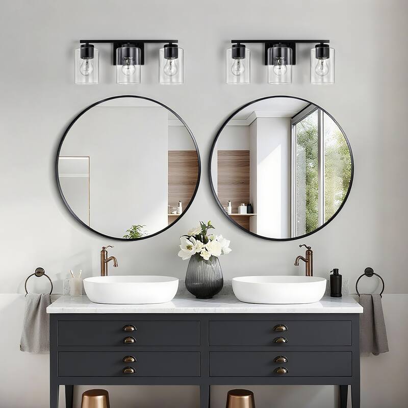 17 in. Matte Black 3-Light Vanity Light with Clear Glass Shades - Matte Black