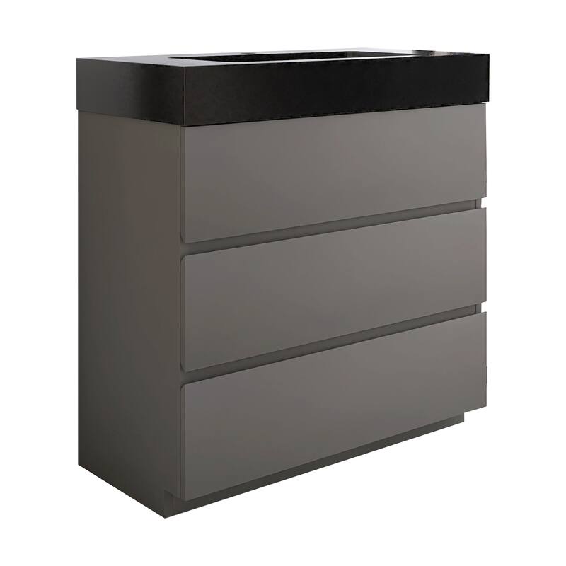 24"/30"/36" Freestanding Bathroom Vanity Set with Black Integrated Quartz Sand Sink