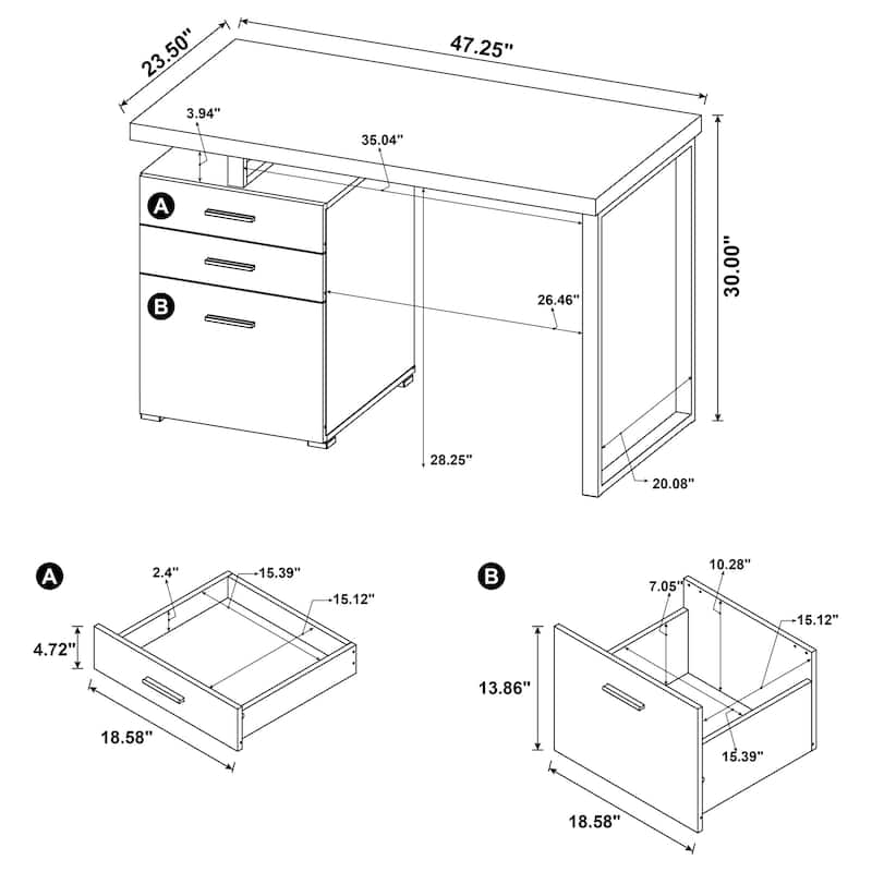 Brennan 47-inch 3-Drawer Office Computer Desk