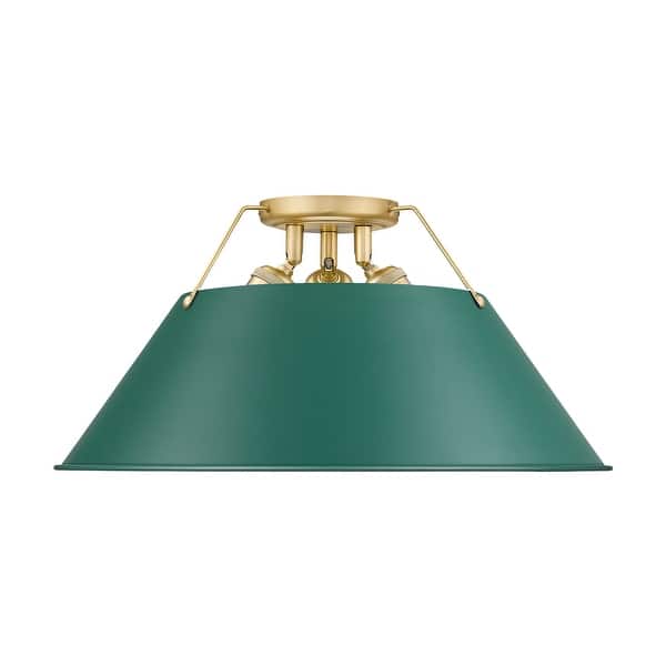 slide 1 of 1, Golden Lighting 3306-3FM BCB Orwell 3 Light 19" Wide Semi-Flush Brushed Champagne Bronze / Pine Green Shades