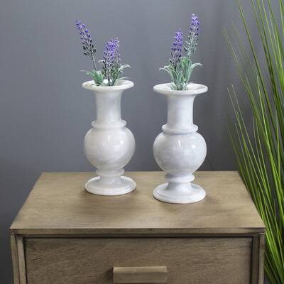 Natural Geo Marble Decorative 8" White Marble Vase - Set of 2