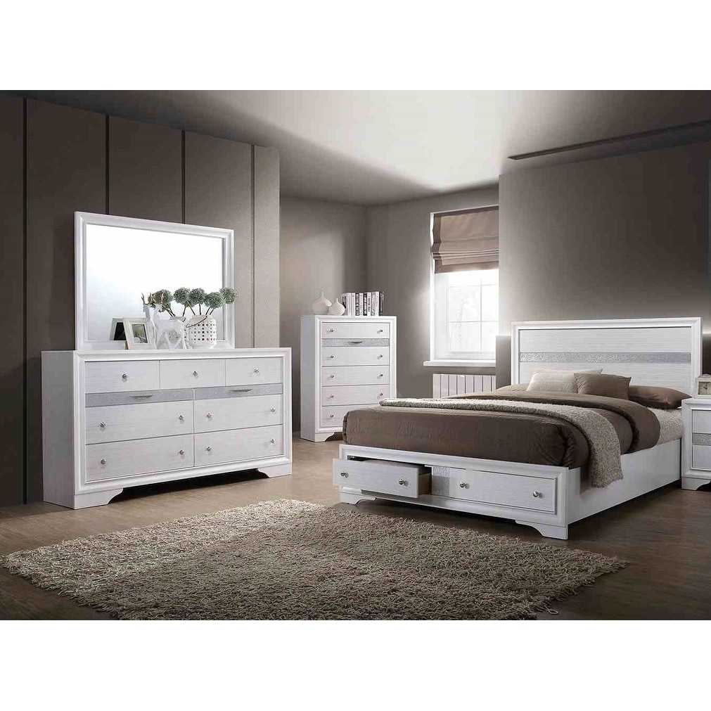 Classic Storage Wooden Bedroom Furniture Set 4pc White Finish