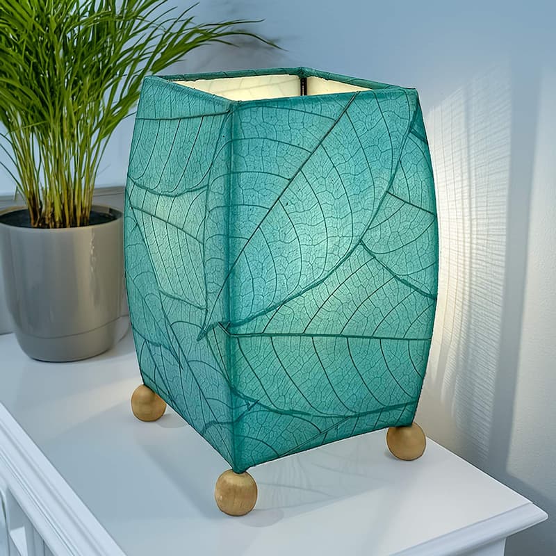 Handmade Mini Square Cocoa Leaf Table Lamp, Cocoa Leaves Shade, 6 x 6 x 9 in.