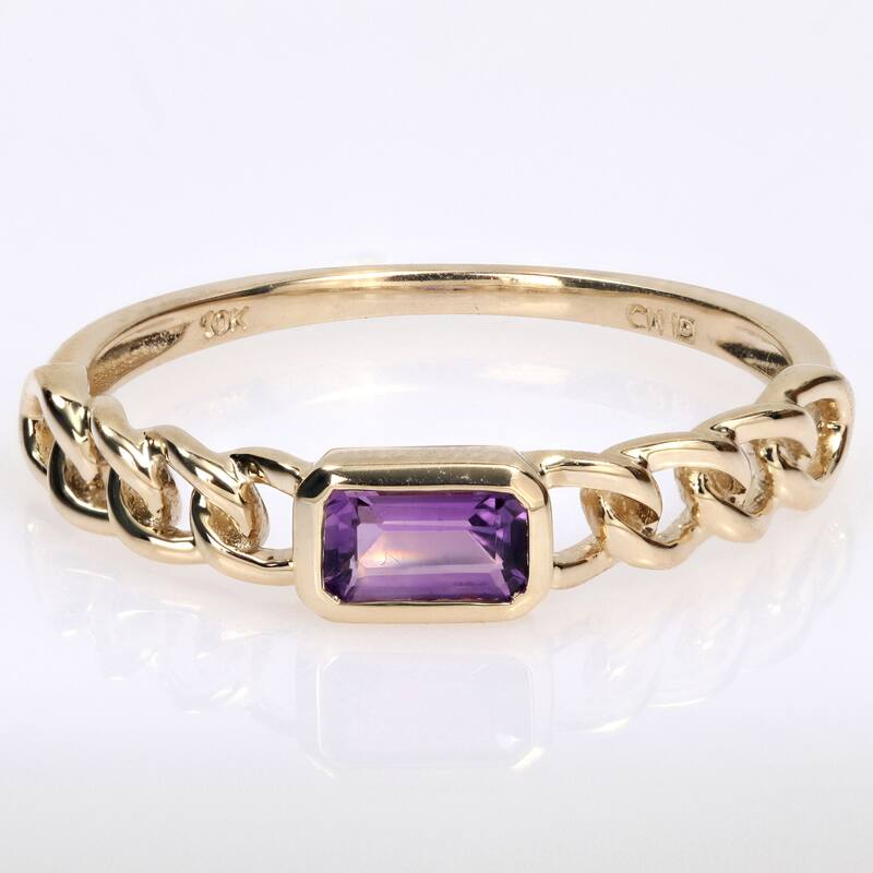 Miadora 10k Yellow Gold Amethyst Stackable Link Ring